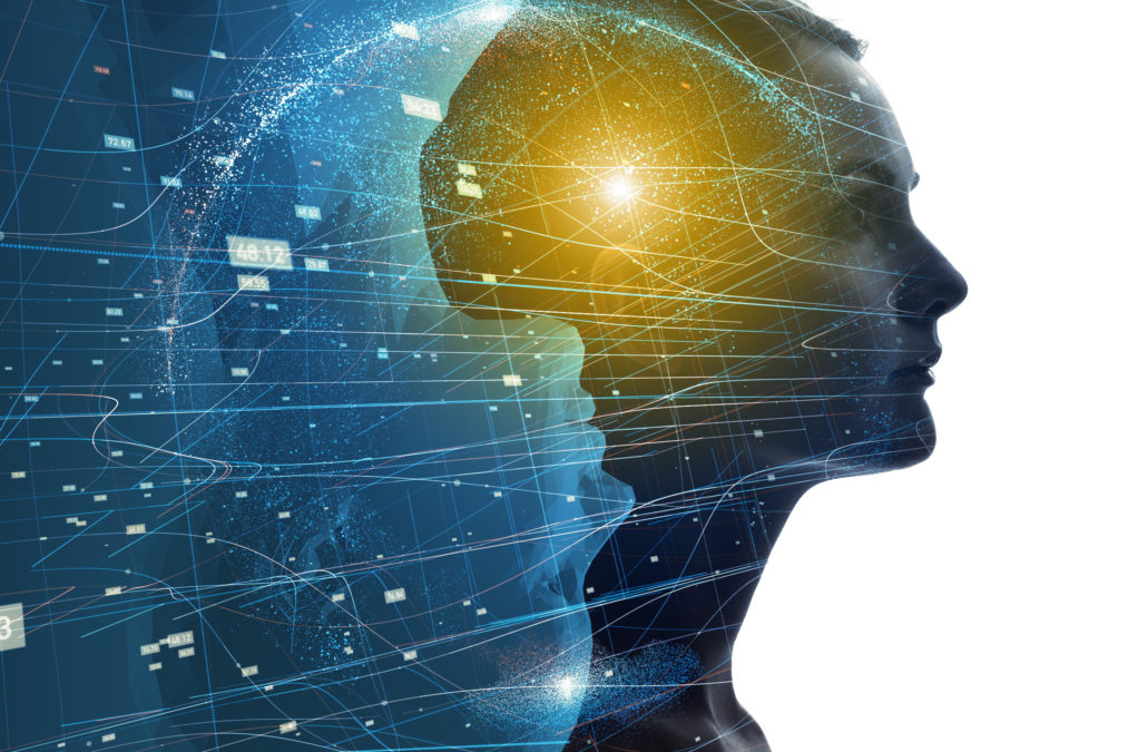 An image showing a ladies head overlaid with a digital model of her head